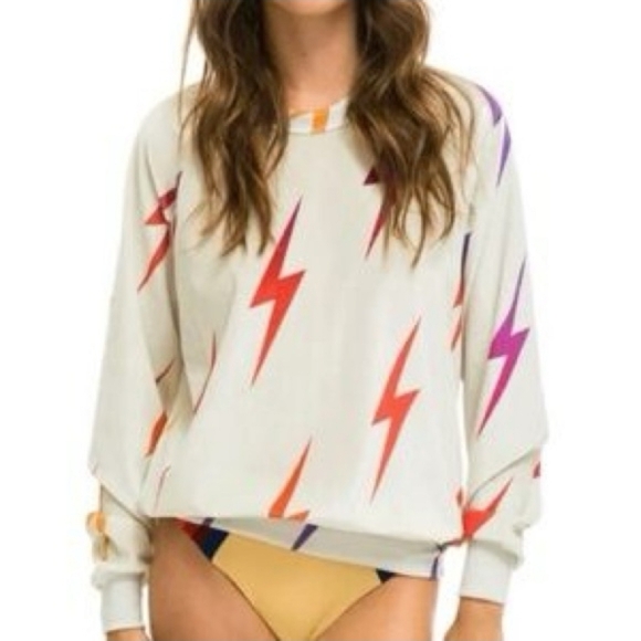 Aviator Nation Tops - NWOT Aviator Nation Cream Lightning Bolt Sweatshirt